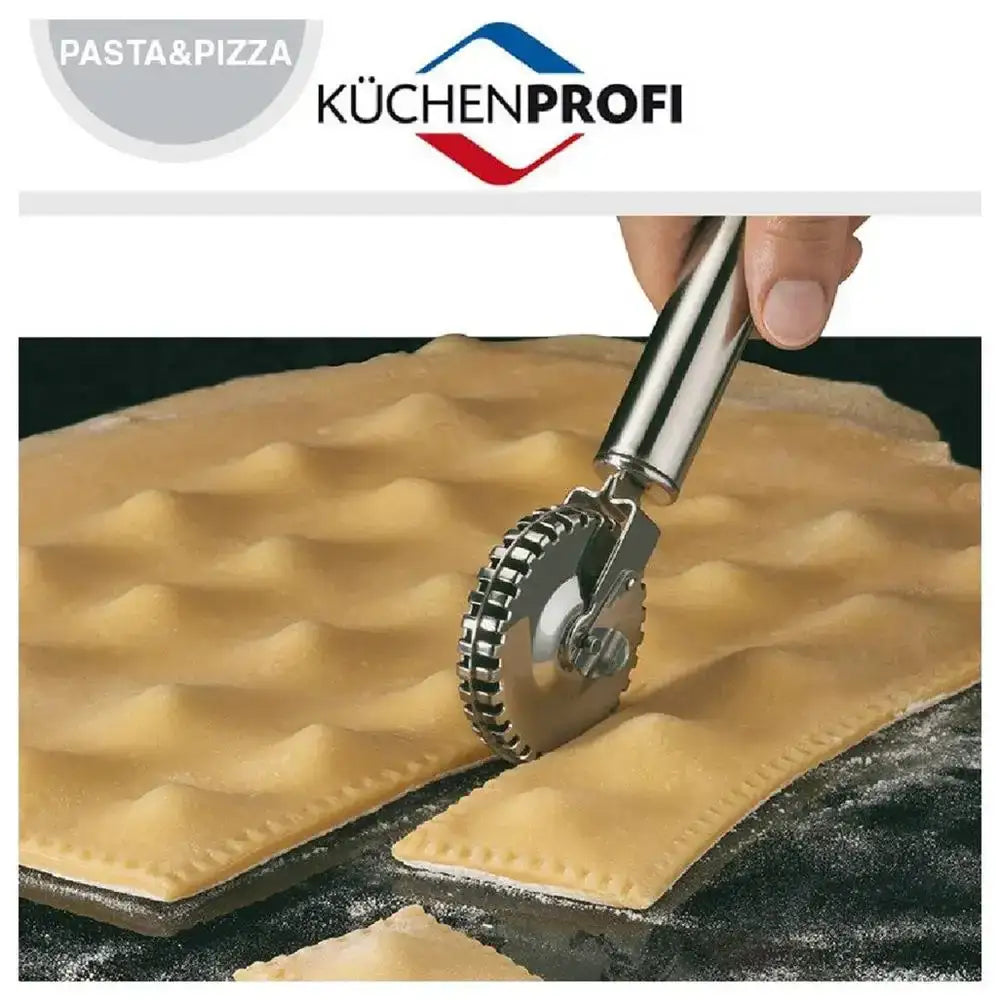 Küchenprofi pasta and pizza tool cutting dough with brand logo at the top.