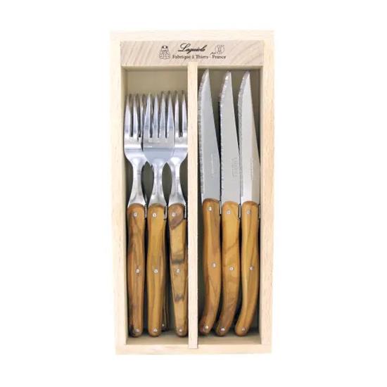 Laguiole by Andre Verdier Olive Wood Steak Knife & Fork Set 12pc