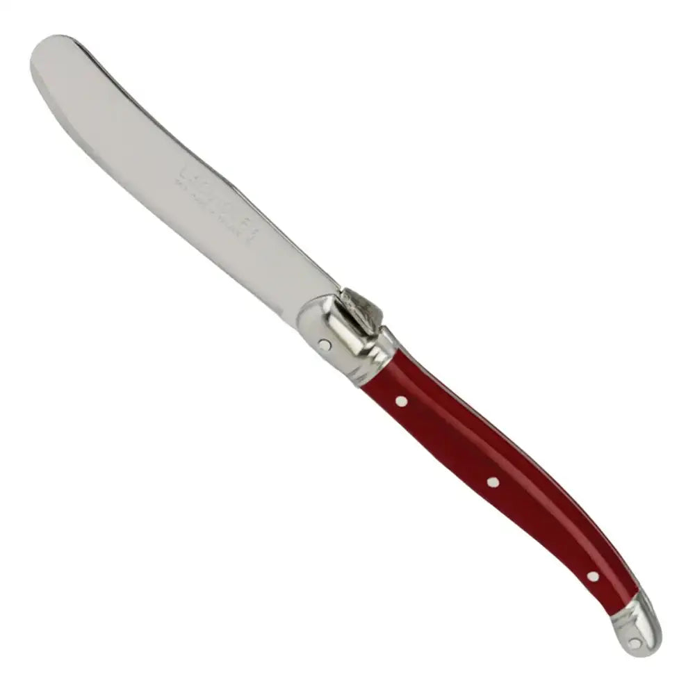 Knife with a red handle on a white background