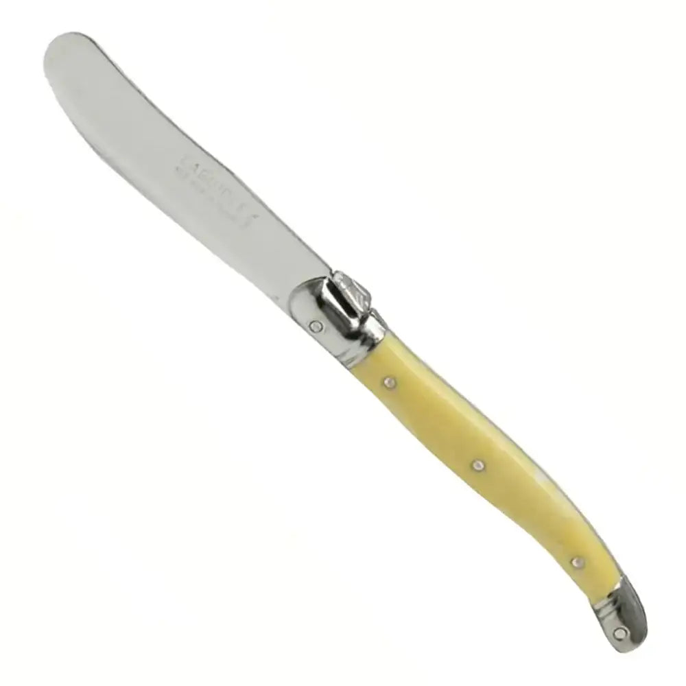 Folding knife with a yellow handle on a white background