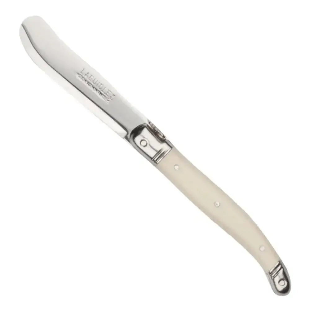 Folding knife with a white handle on a white background