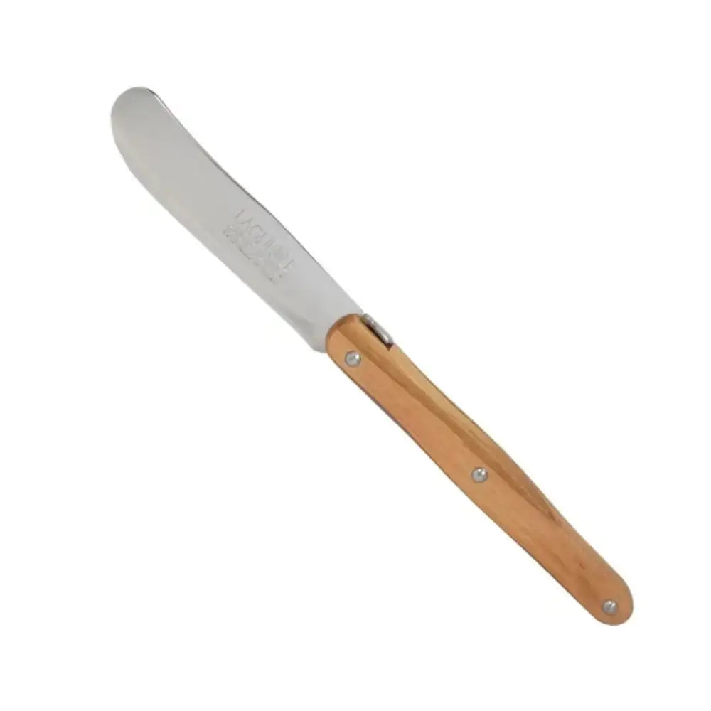 Butter knife with wooden handle on a white background