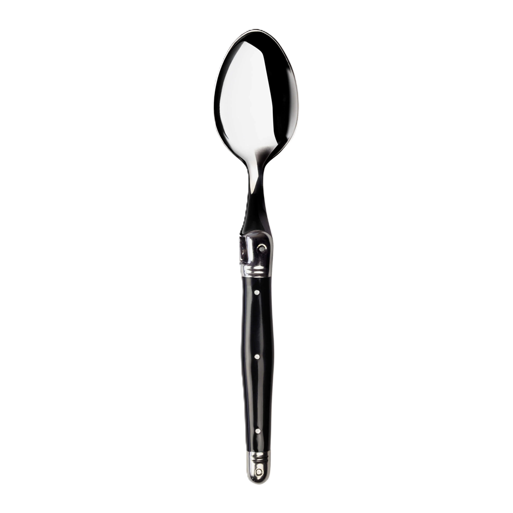 Spoon with black handle on a white background