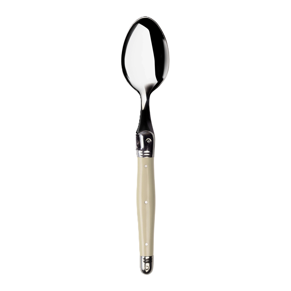Spoon with a beige handle on a white background