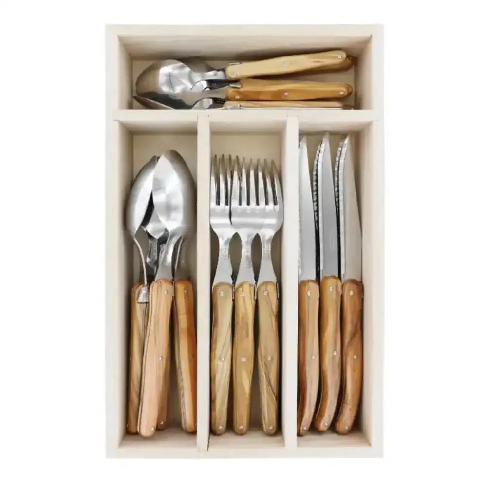 Laguiole by Andre Verdier Cutlery Set of 24 Olive Wood