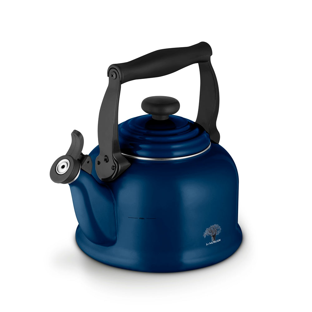 Blue Le Morgan kettle on a white background.