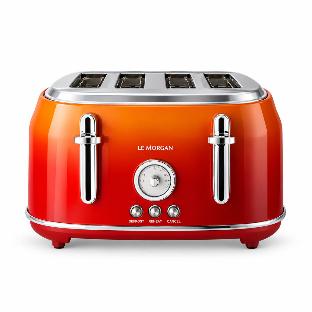Flame orange stainless steel toaster on a white background