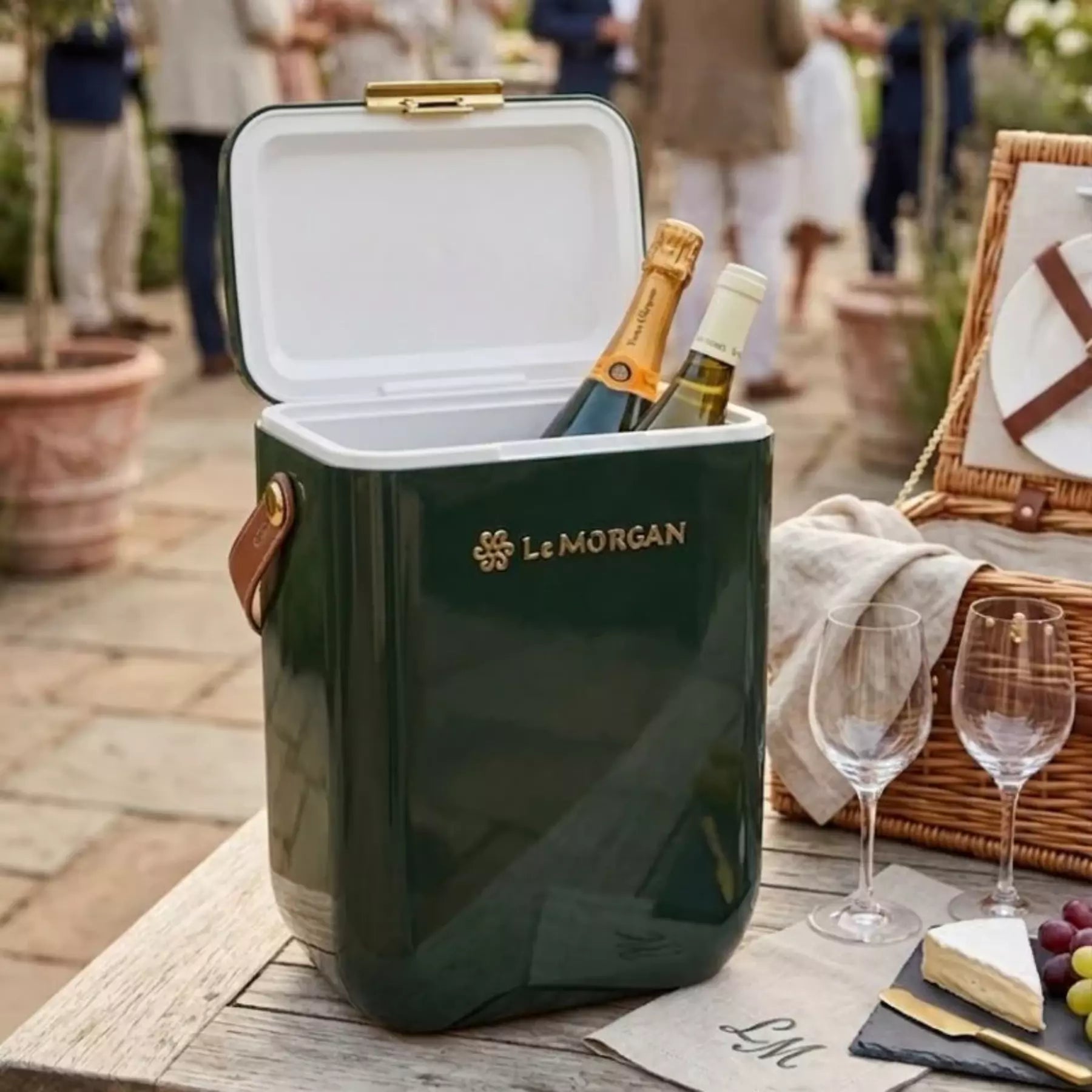 green coolerbox on a blurred background