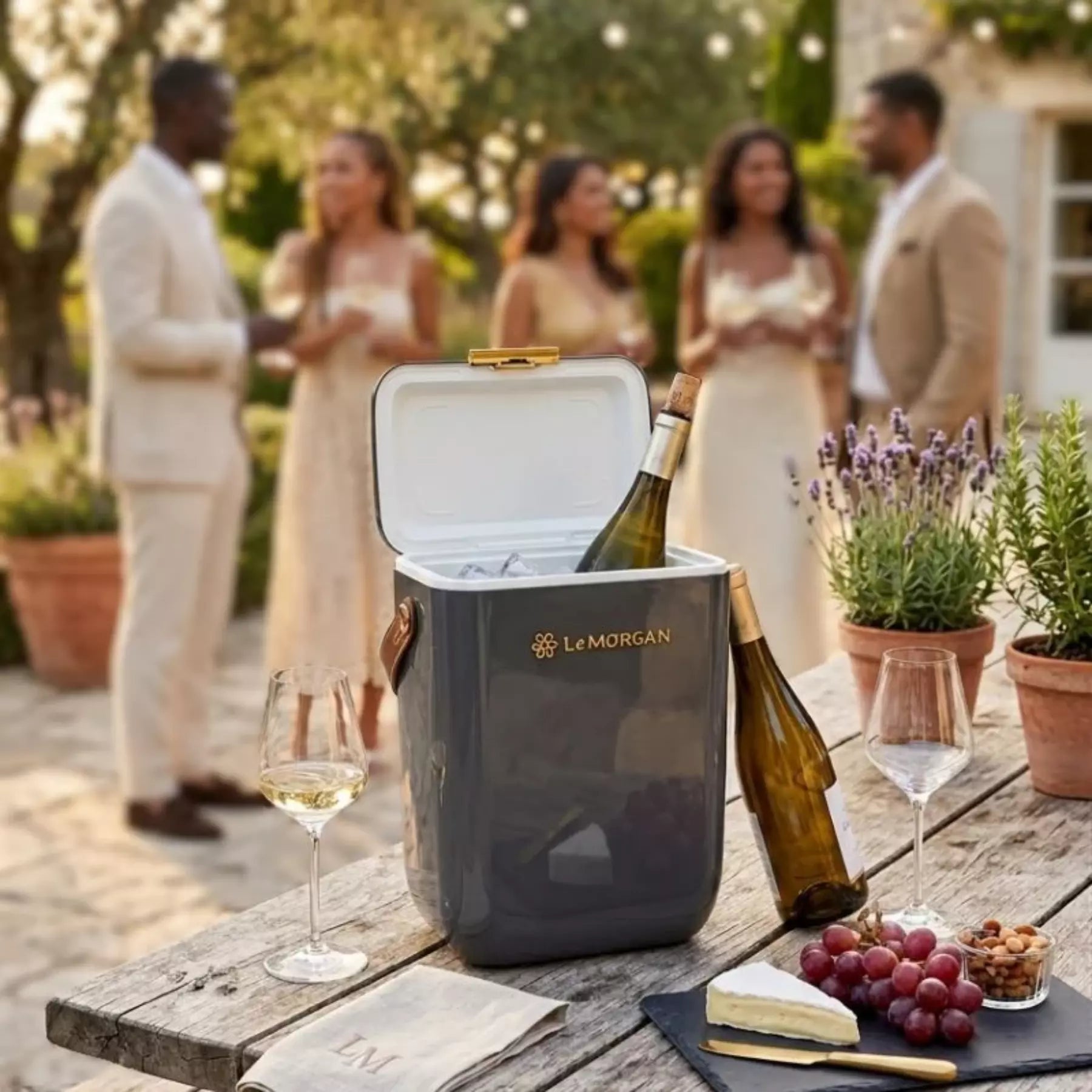 grey coolerbox on a blurred background