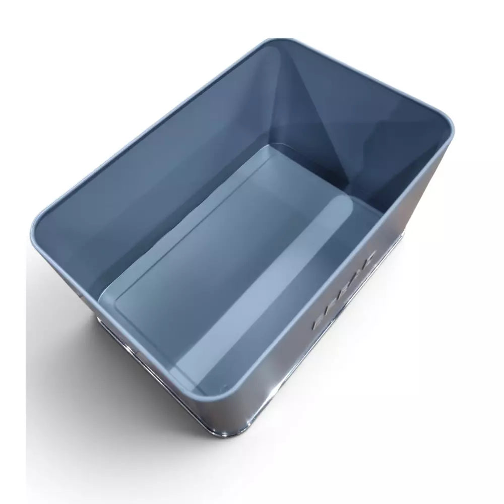 A Le Morgan Grey Bread bin in a muted slate blue-gray color, shown from an elevated angle on a clean white background.