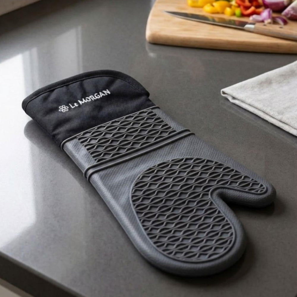 Silicone oven glove on a kitchen counter