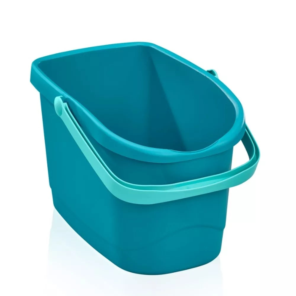 Teal plastic bucket on a white background