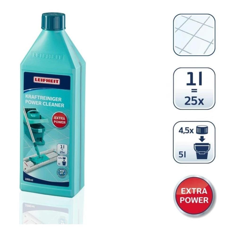 Leifheit power cleaner bottle with cleaning effectiveness graphics on a white background