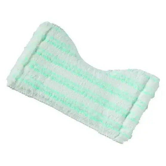 Mint green and white striped towel on a white background
