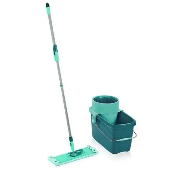 Green cleaning mop and bucket set on a white background