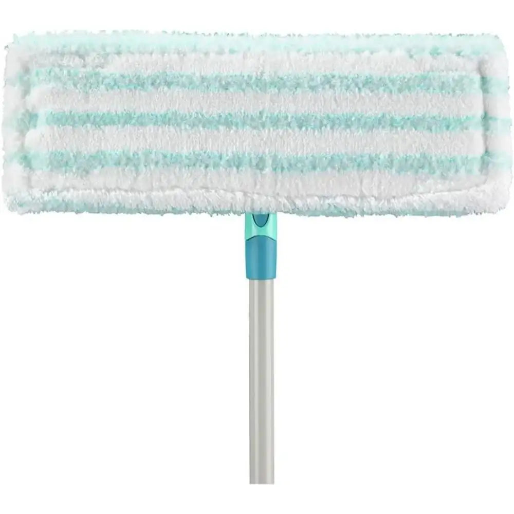 Microfiber cleaning pad with a blue handle on a white background