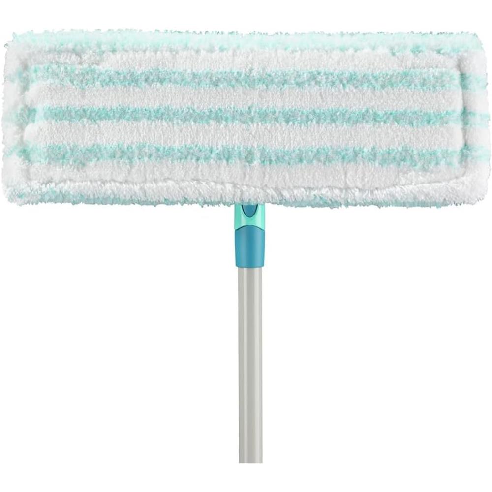 Microfiber cleaning pad with a blue handle on a white background