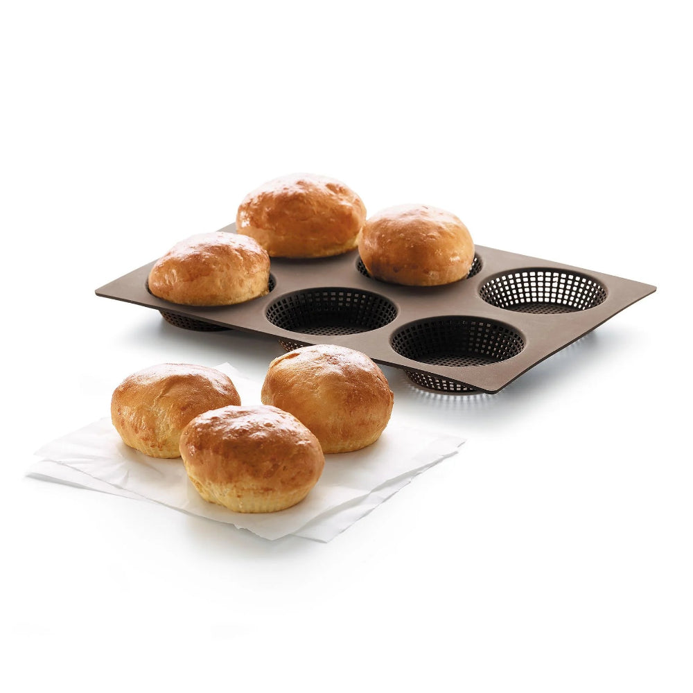 Bread rolls inside a baking tray with a white background 
