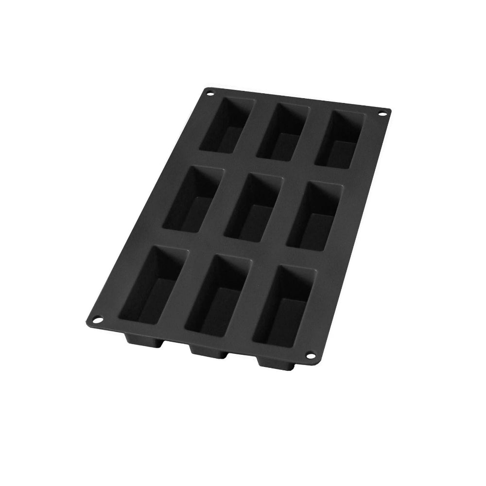 Black silicone baking mould with a white background 