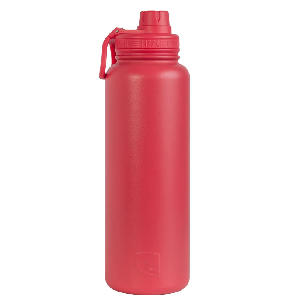 Red water bottle with a white background