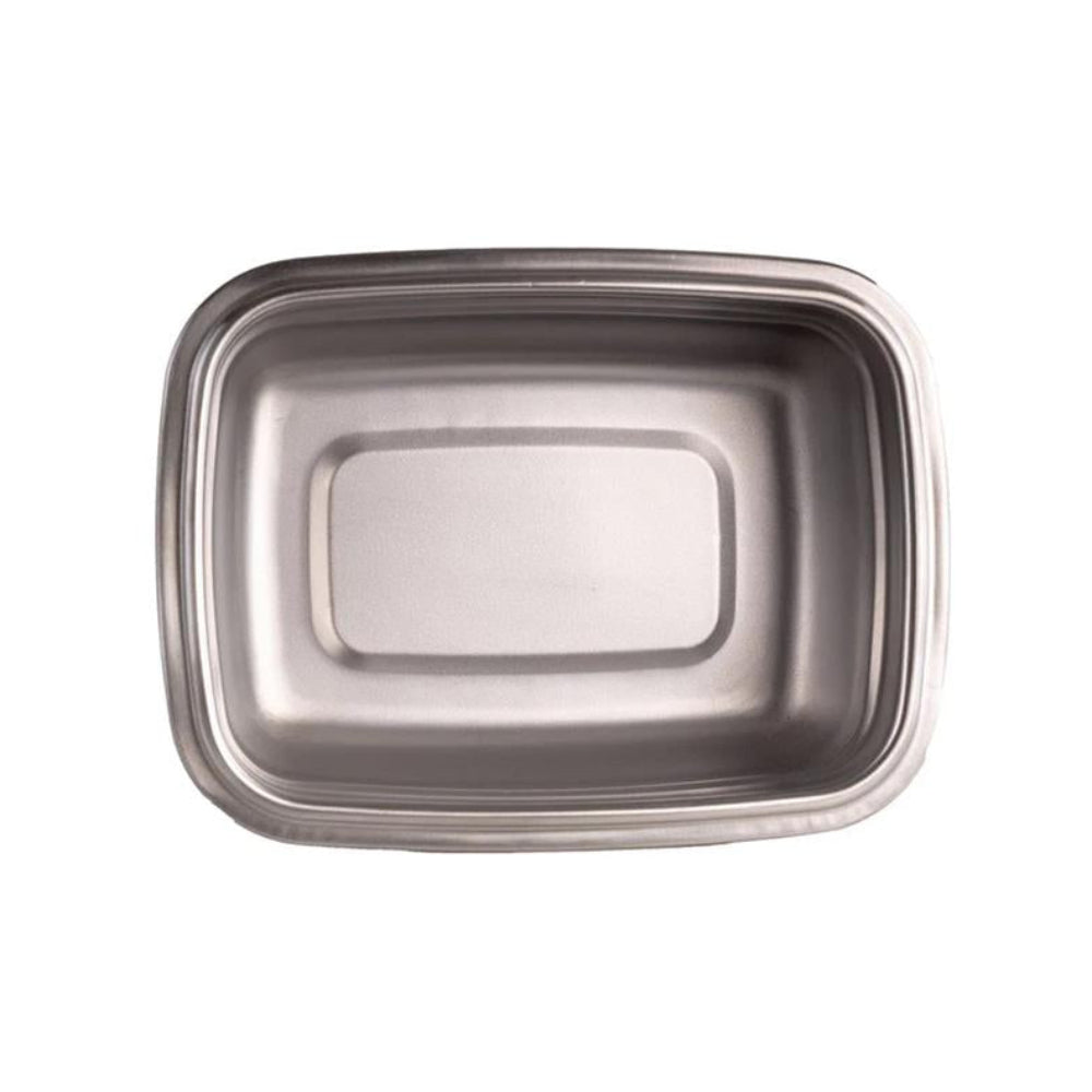 Rectangular metal tray on a white background