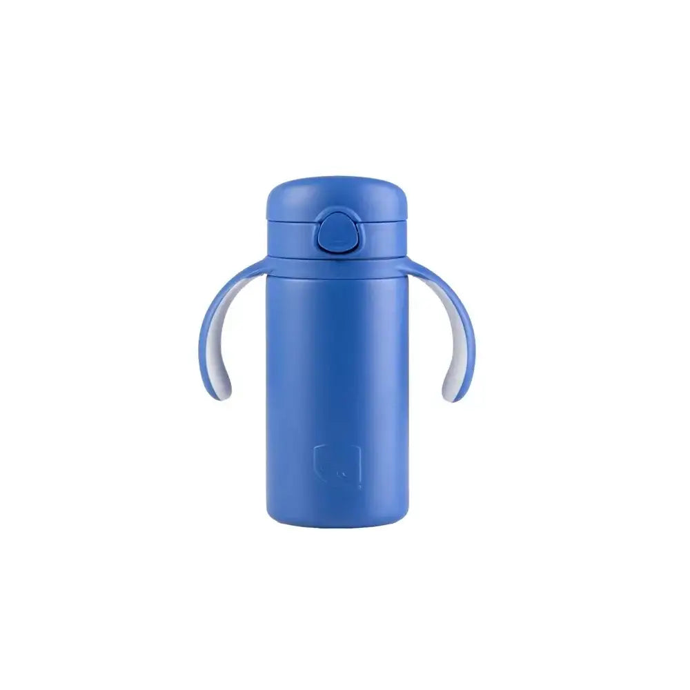 Blue water bottle with handle on a white background