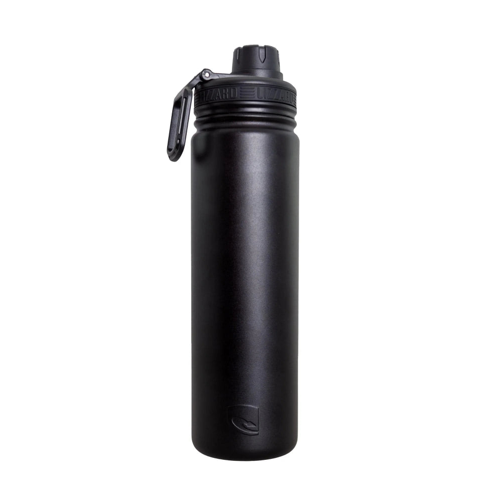 Black water bottle with carabiner on a white background