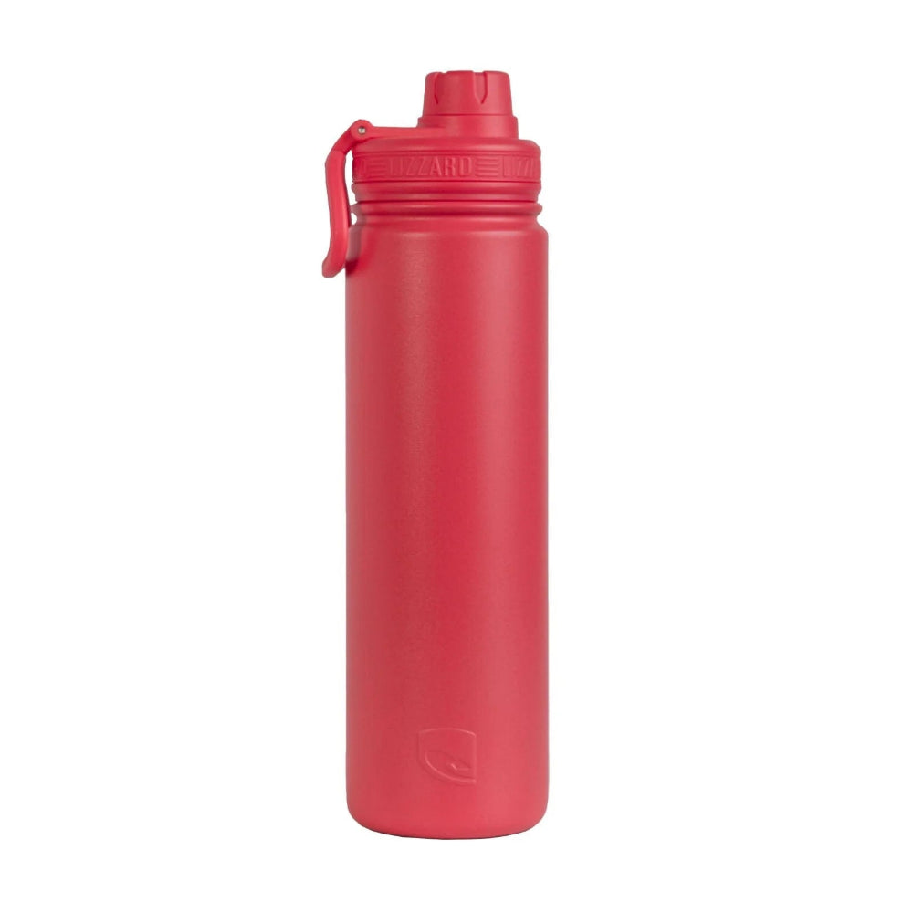 Red water bottle with a white background