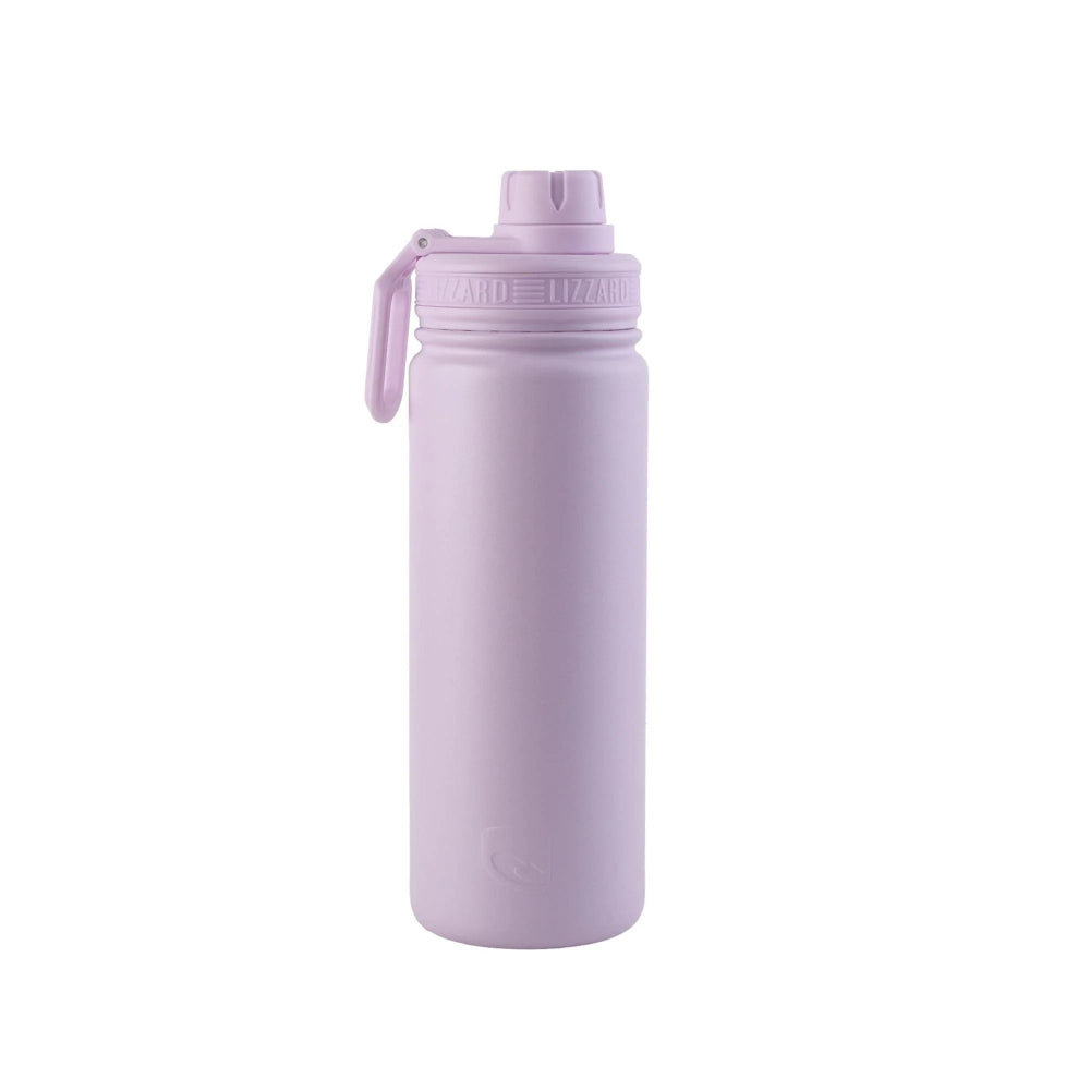 Purple water bottle with a white background