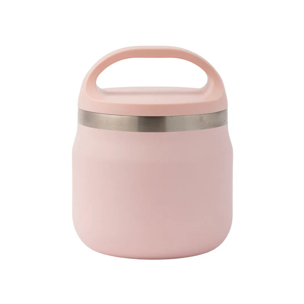 Pink food jar on a white background