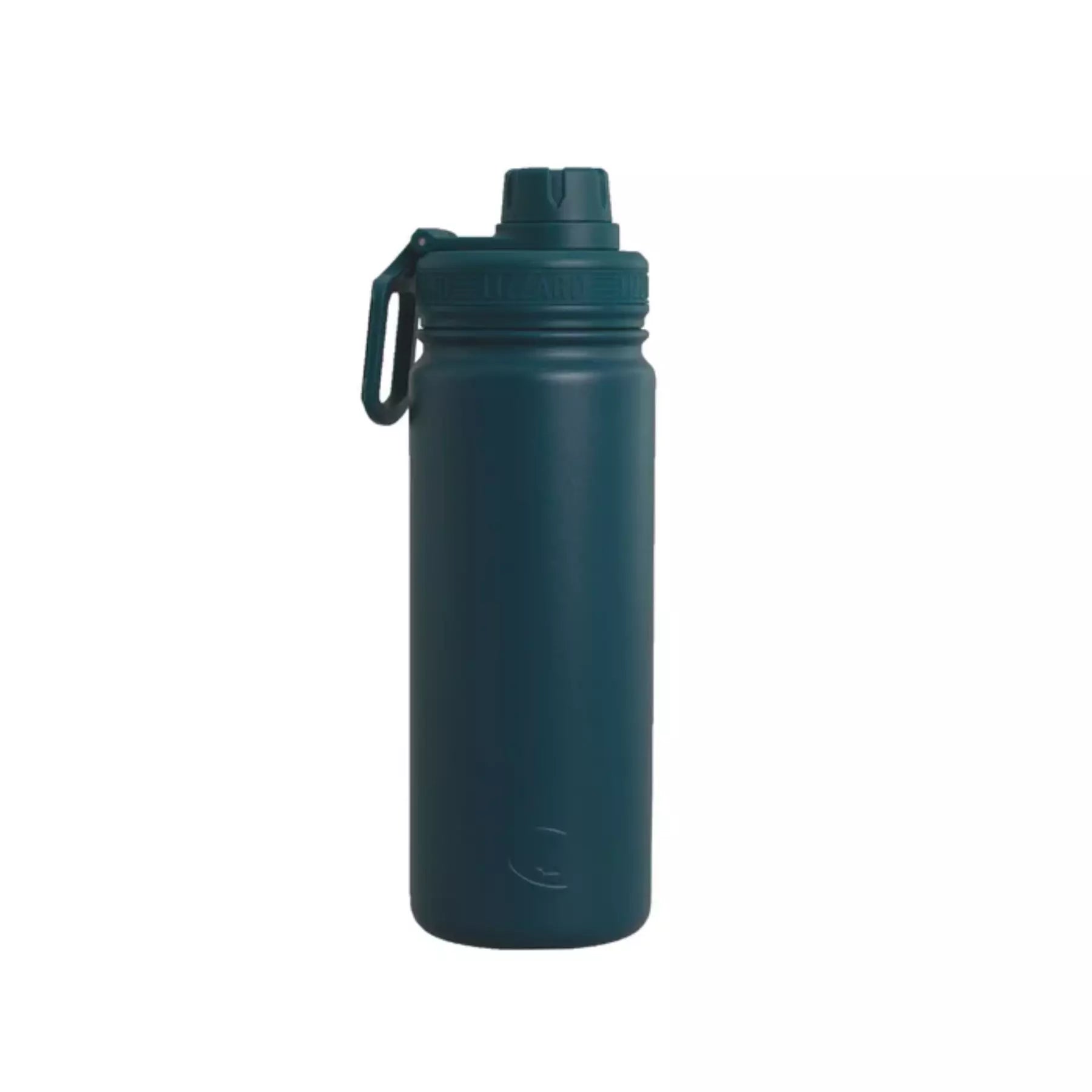 Dark green water bottle with a cap on a white background