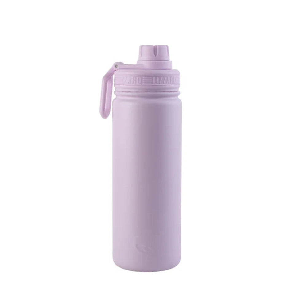 Purple water bottle with a white background