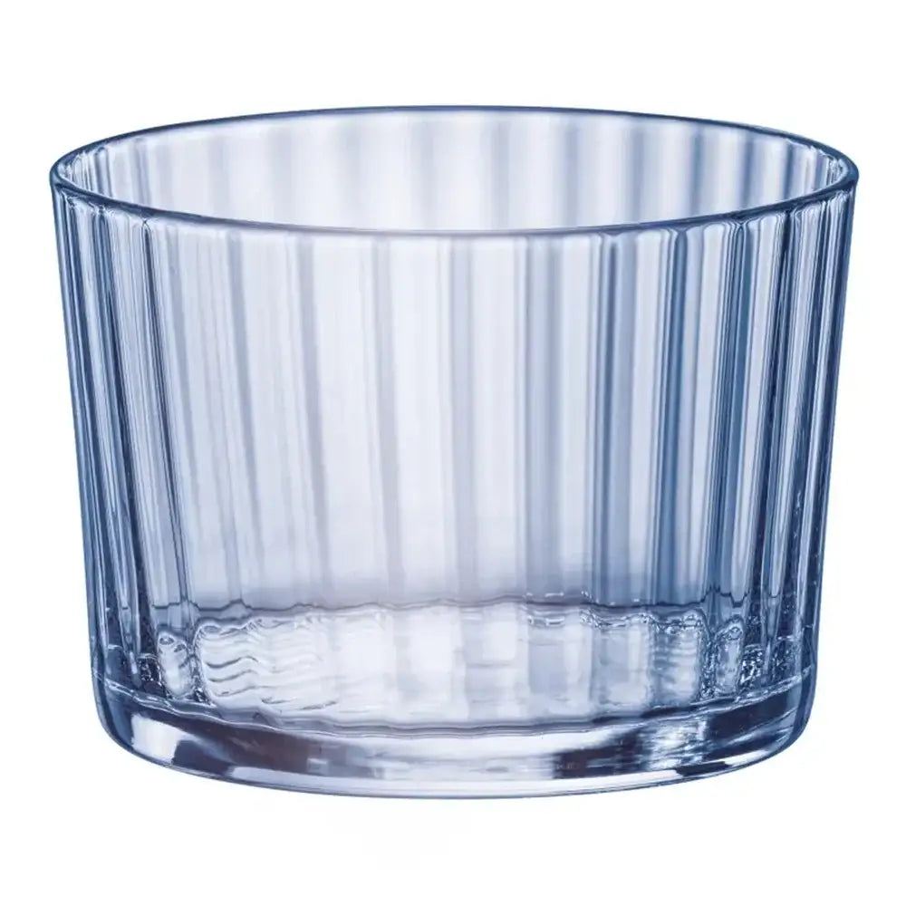Clear glass with vertical stripes on a white background