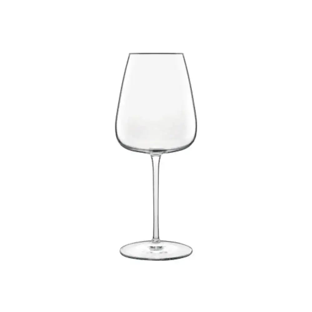 Clear wine glass on a white background