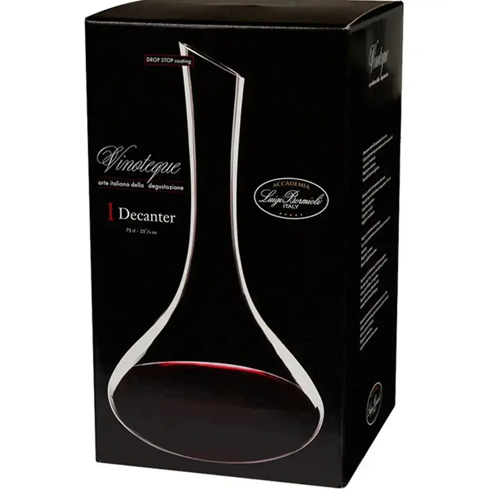 Wine decanter packaging with brand logo on a white background
