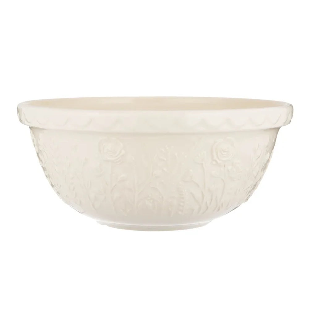 White ceramic bowl with embossed design on a white background