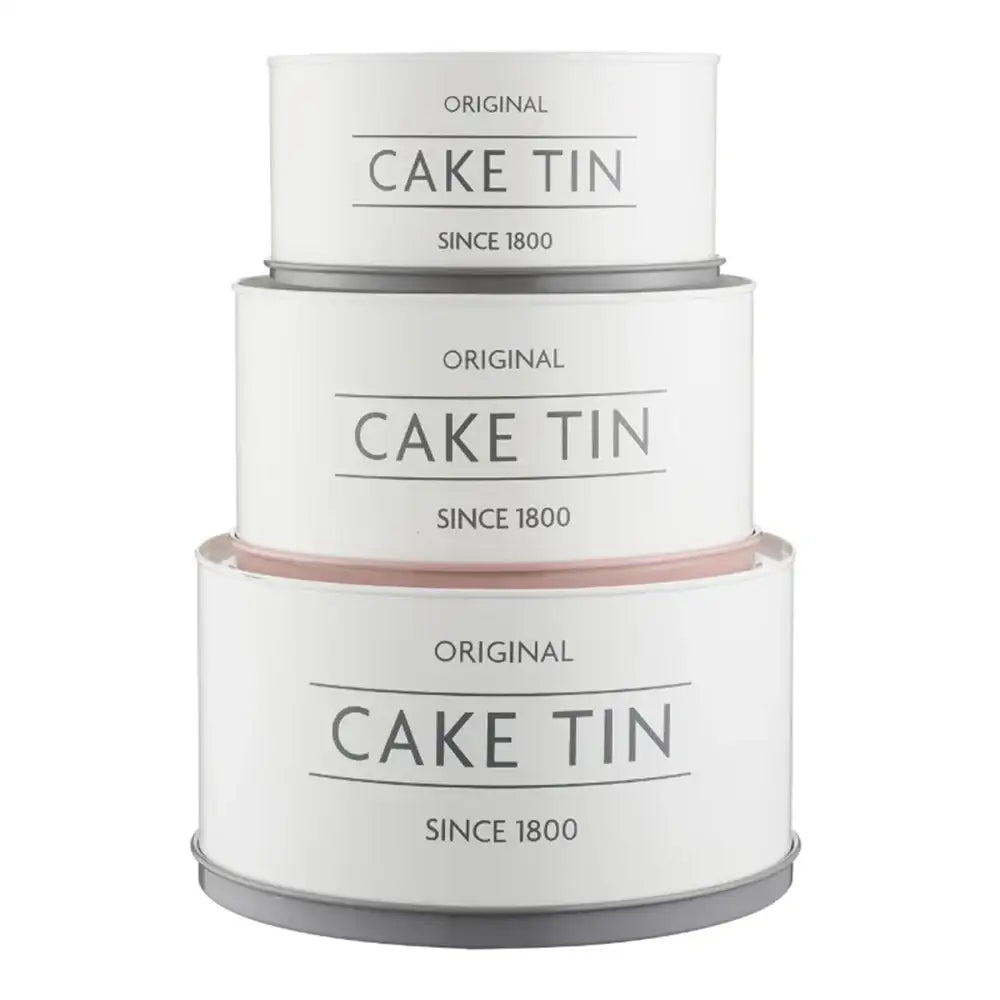 Three stacked cake tins with 'Original Cake Tin Since 1800' text on a white background