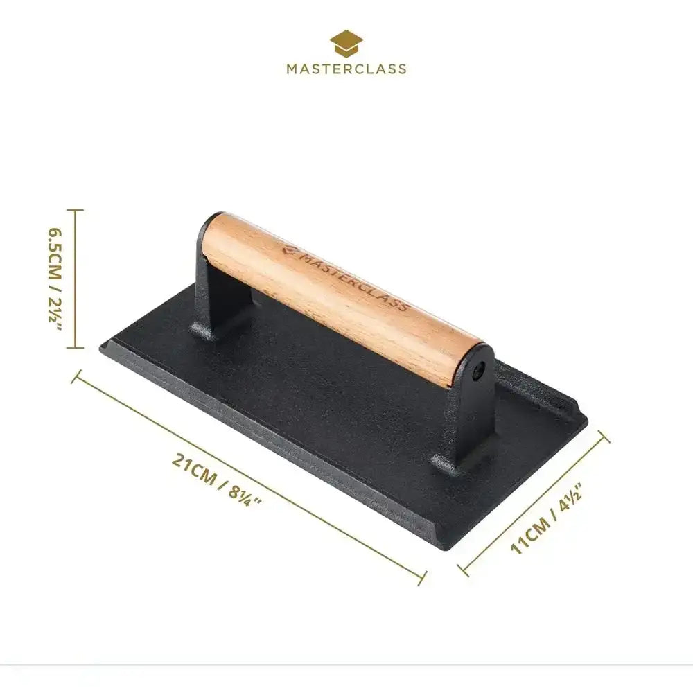 Black metal tool with wooden handle and 'Masterclass' branding, shown with dimensions on a white background.