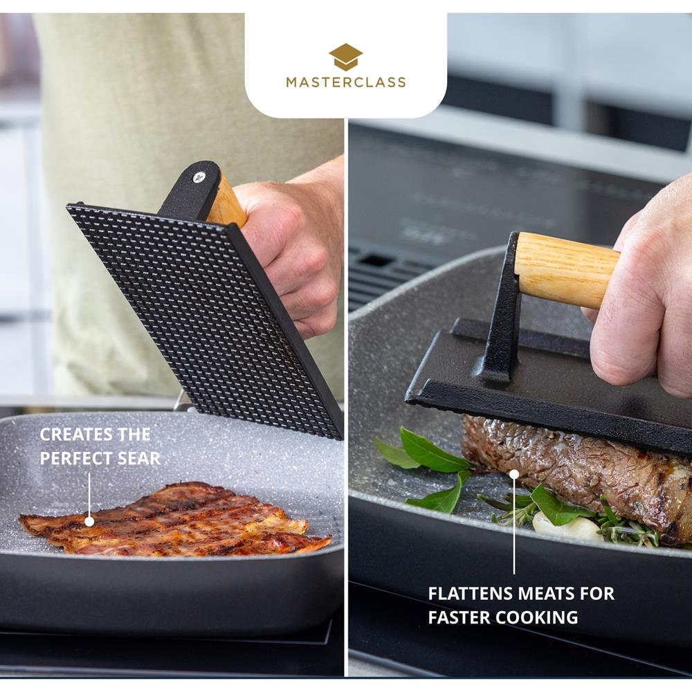 MasterClass Cast Iron Grill Press with Wooden Handle