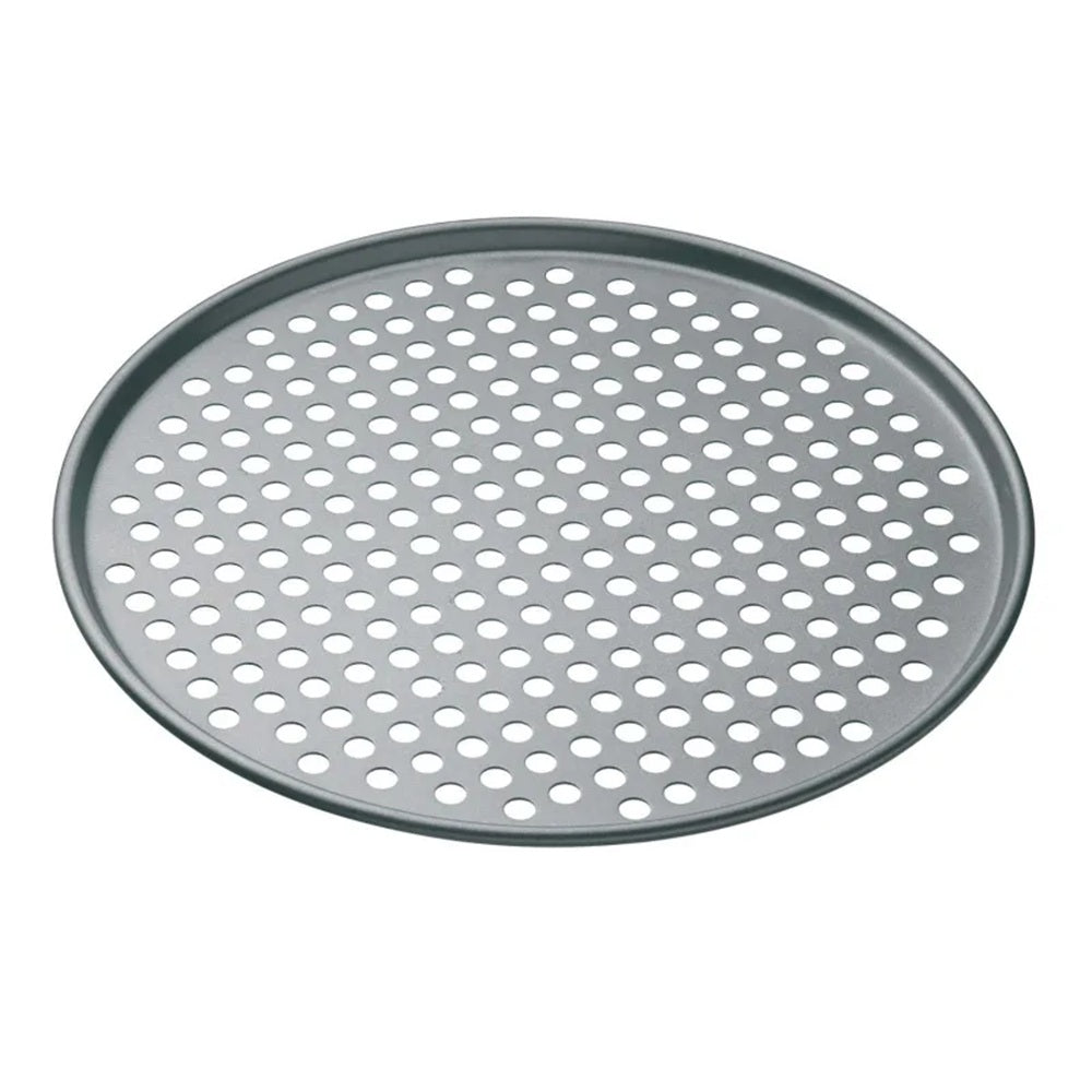 Perforated pizza pan on a white background