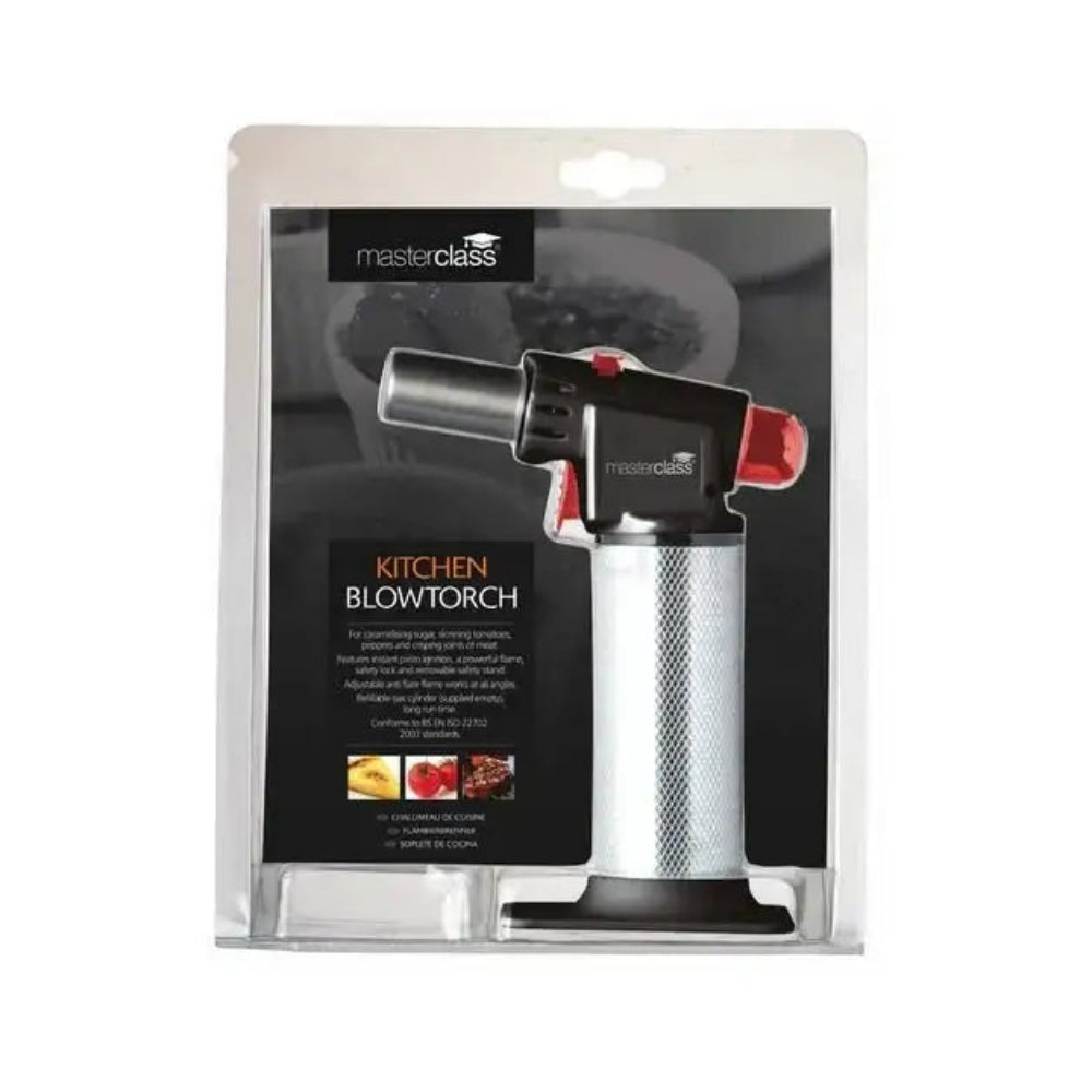 Kitchen blowtorch in packaging with 'masterclass' branding on a white background
