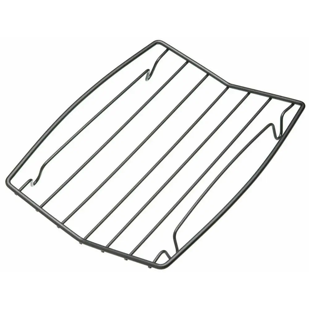 Black metal oven rack on a white background