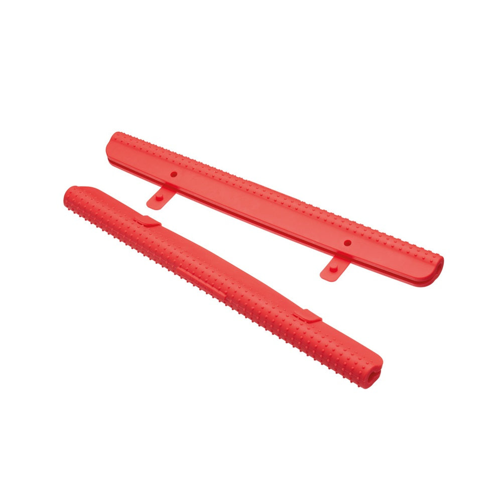 Two red plastic tools on a white background