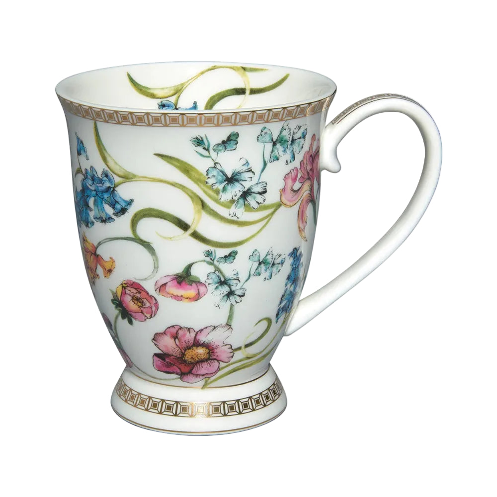 Decorative mug with floral patterns on a white background