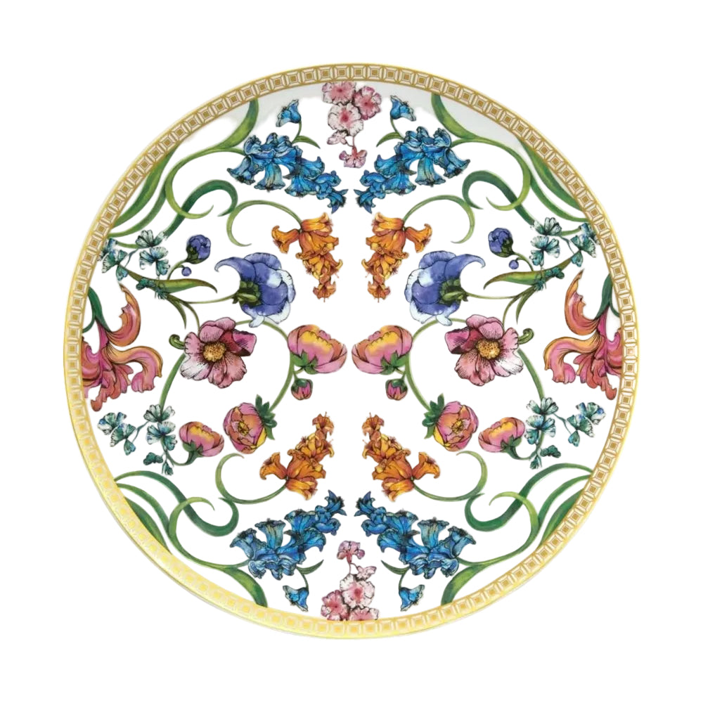 Decorative plate with colorful floral pattern on a white background