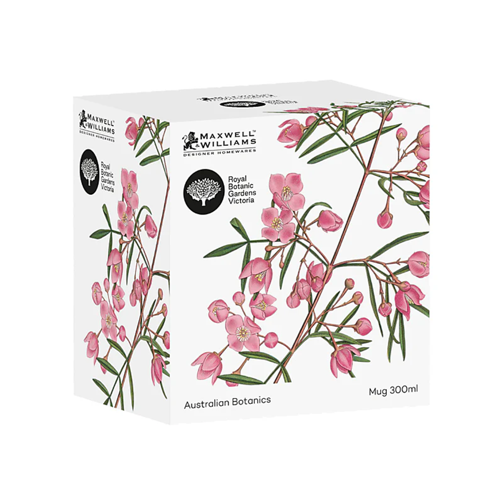 Maxwell & Williams mug packaging with floral design on a white background