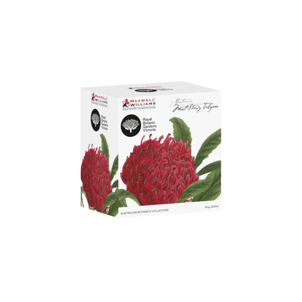 Maxwell & Williams tea bag box with red floral design on a white background