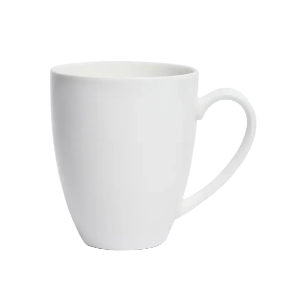 White ceramic mug on a white background