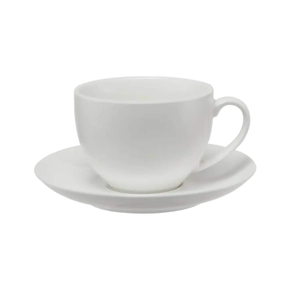 White ceramic cup and saucer on a white background