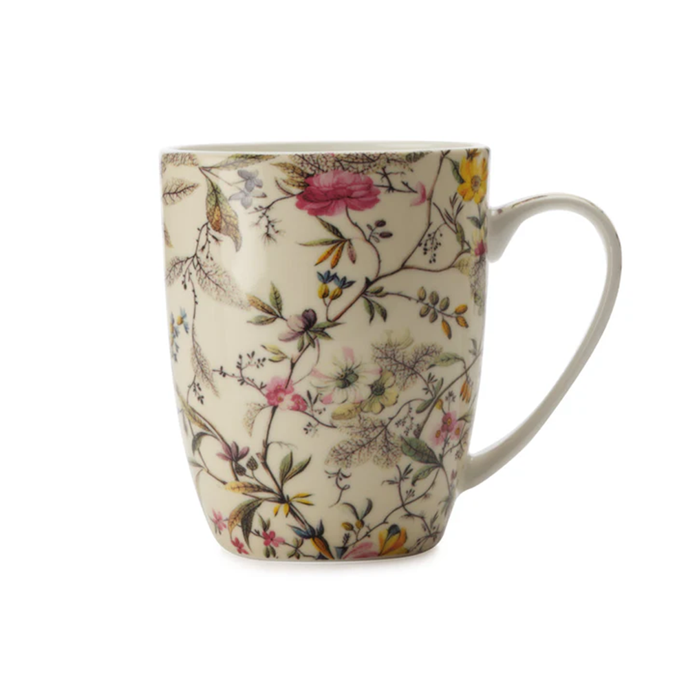 Floral-patterned mug on a white background